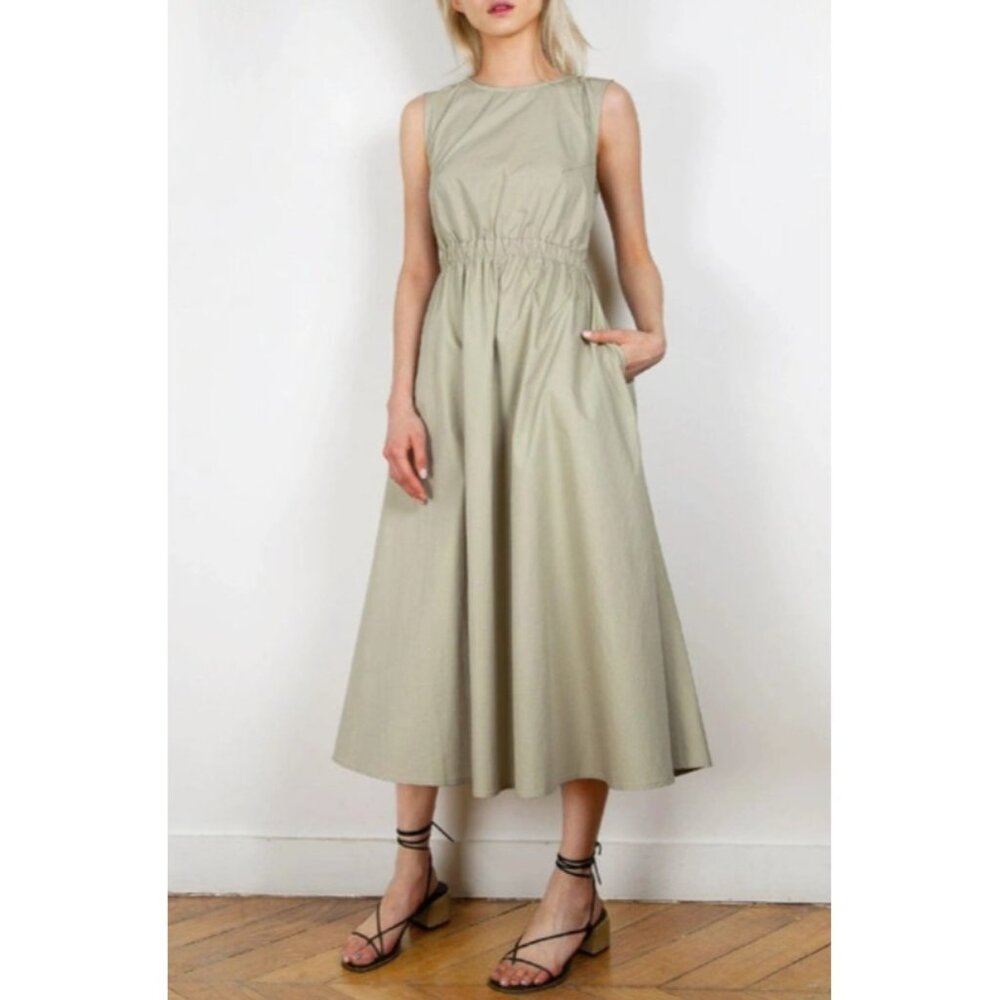 The Frankie Shop Erica Cutout‎ Linen Blend Poplin Midi Dress Sage Green Small